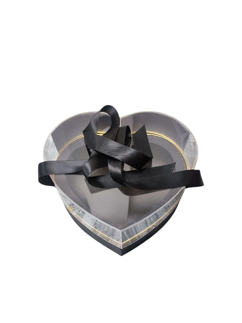 AKDC Black Heart-Shaped Gift Box Eternal  Acrylic Box Handmade Preserved Mother's Day, Valentine's Day, Thanksgiving-26cmX15cm-Black & Gold - Image 3