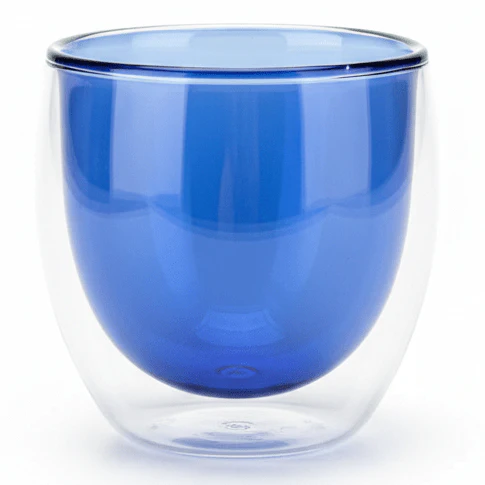 AKDC Blue Double Wall Insulated Glass Tumbler – 200 ml Stylish Heat Resistant Glass Cup for Coffee, Tea & Beverages