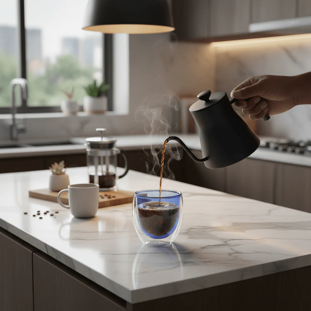 AKDC Blue Double Wall Insulated Glass Tumbler – 200 ml Stylish Heat Resistant Glass Cup for Coffee, Tea & Beverages - Image 2