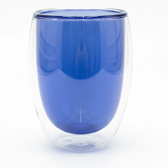 AKDC Blue Double Wall Insulated Glass Tumbler – 350 ml Modern Heat Resistant Drinking Glass for Hot & Cold Drinks