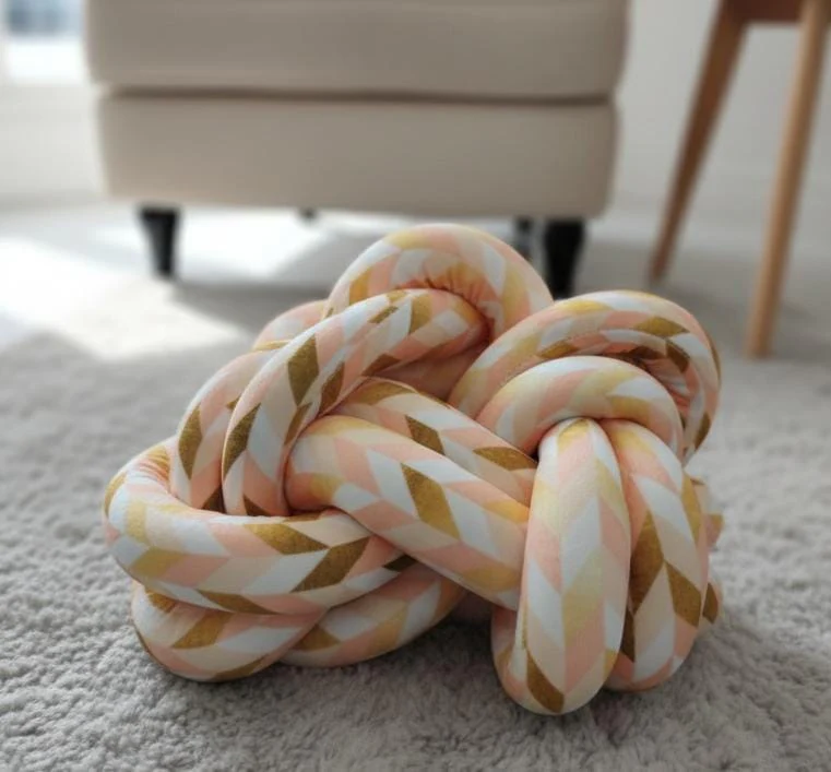 AKDC Braided Decorative Cushion – Premium Cotton Weave in Peach, White & Gold Color Combination, 30 cm - Image 2