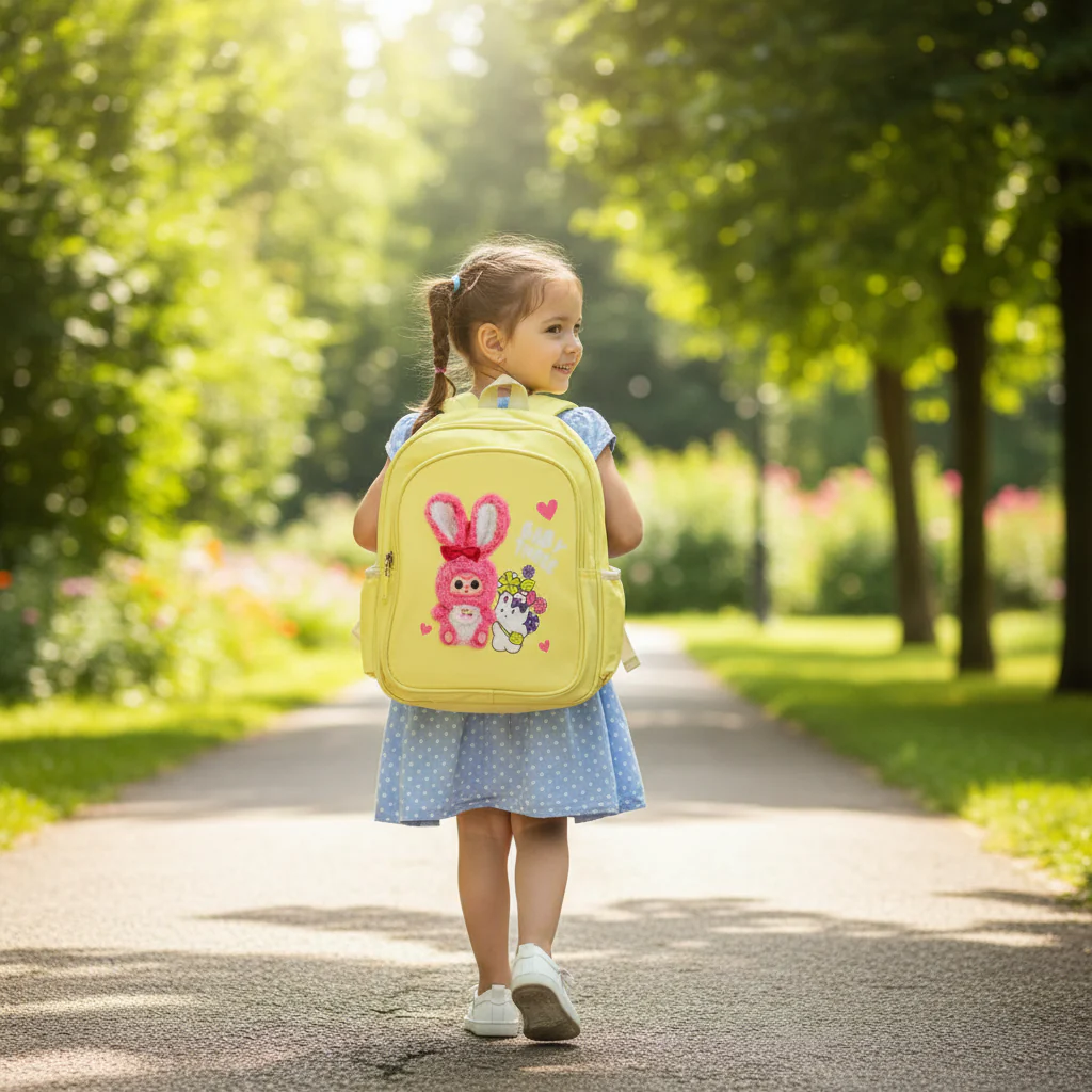 AKDC Bright Yellow Polyester Kids Backpack 30 x 25 cm – Lightweight Small School Bag for Kids with Fun Design - Image 2