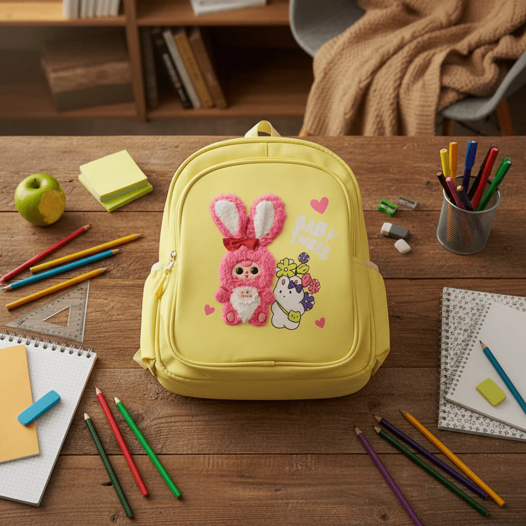 AKDC Bright Yellow Polyester Kids Backpack 30 x 25 cm – Lightweight Small School Bag for Kids with Fun Design - Image 3