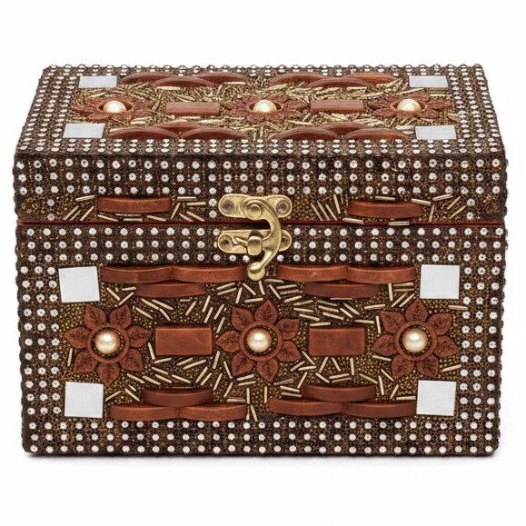 AKDC Brown and Black Wooden Jewellery Box with Classic Antique Brass Latch, Storage Organizer (7 inch)