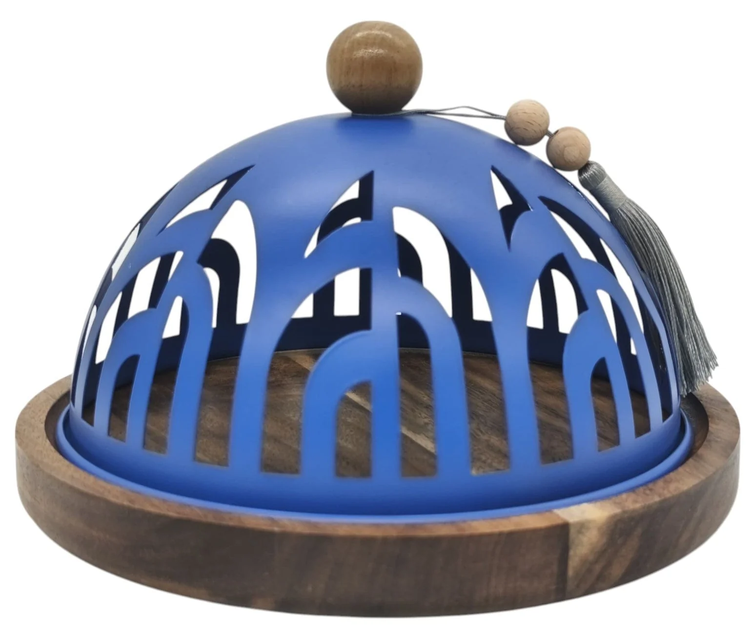 AKDC Cake Tray with Wooden Base and Metal Lid 23cm*15cm, Blue