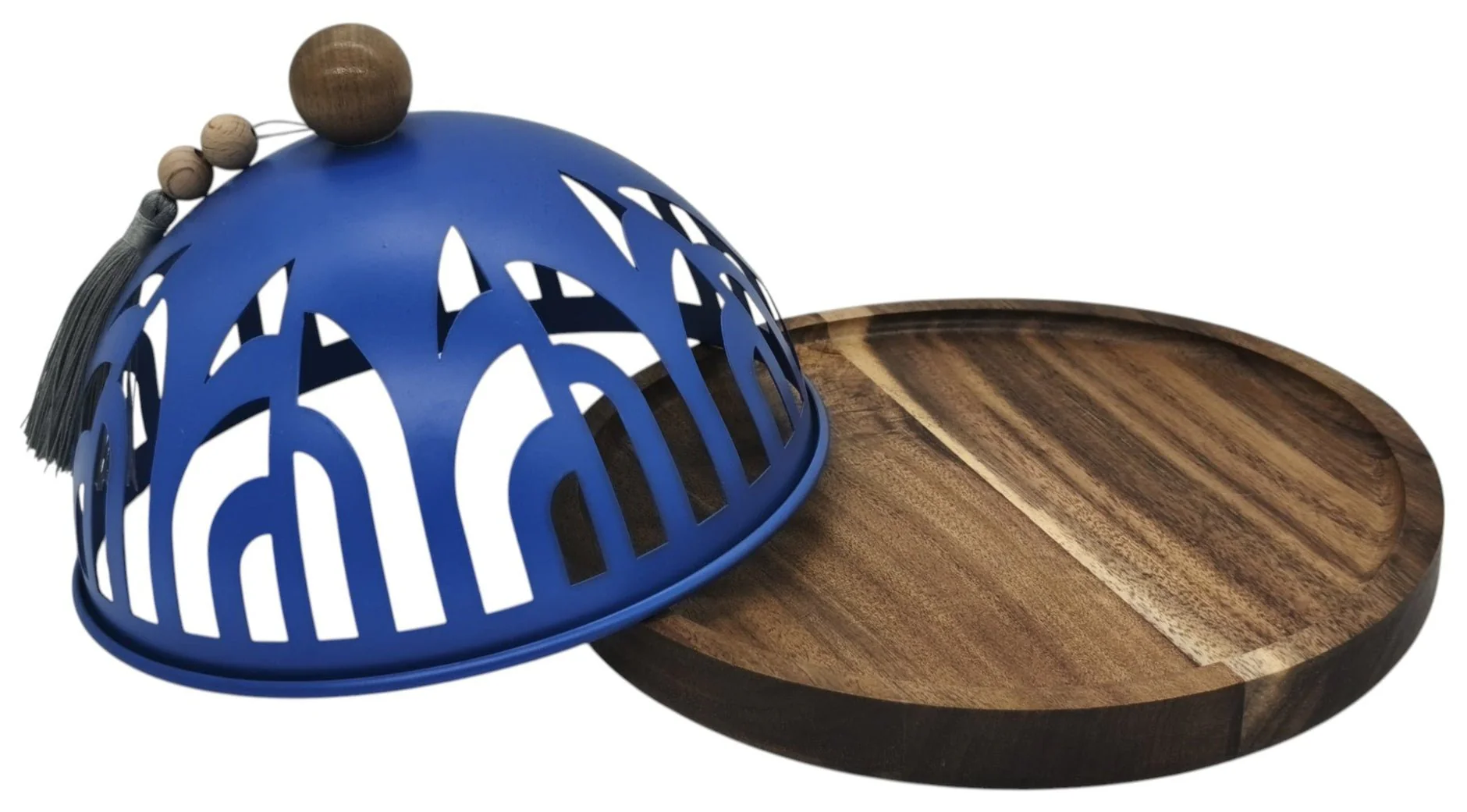 AKDC Cake Tray with Wooden Base and Metal Lid 23cm*15cm, Blue - Image 2