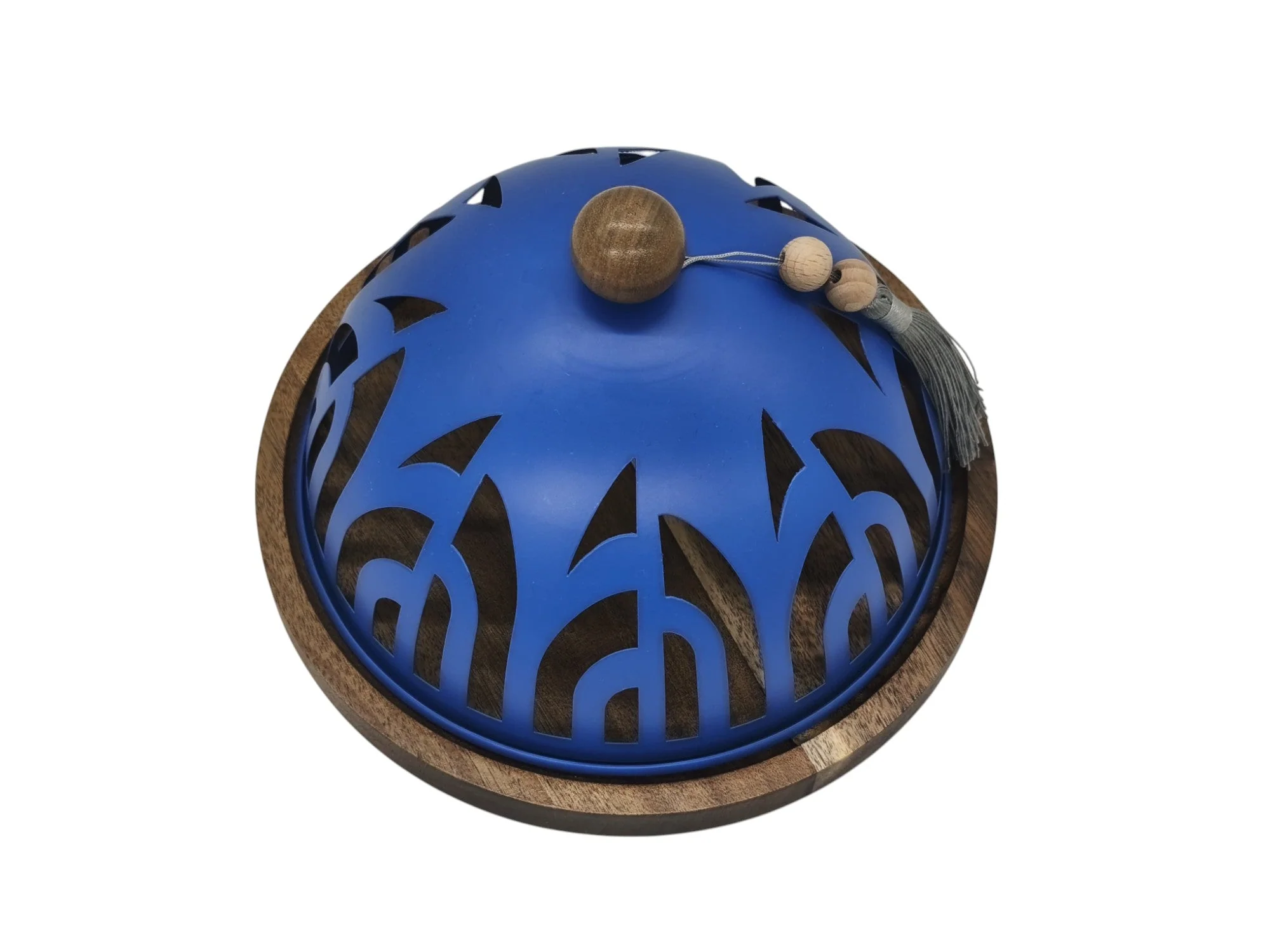 AKDC Cake Tray with Wooden Base and Metal Lid 23cm*15cm, Blue - Image 3