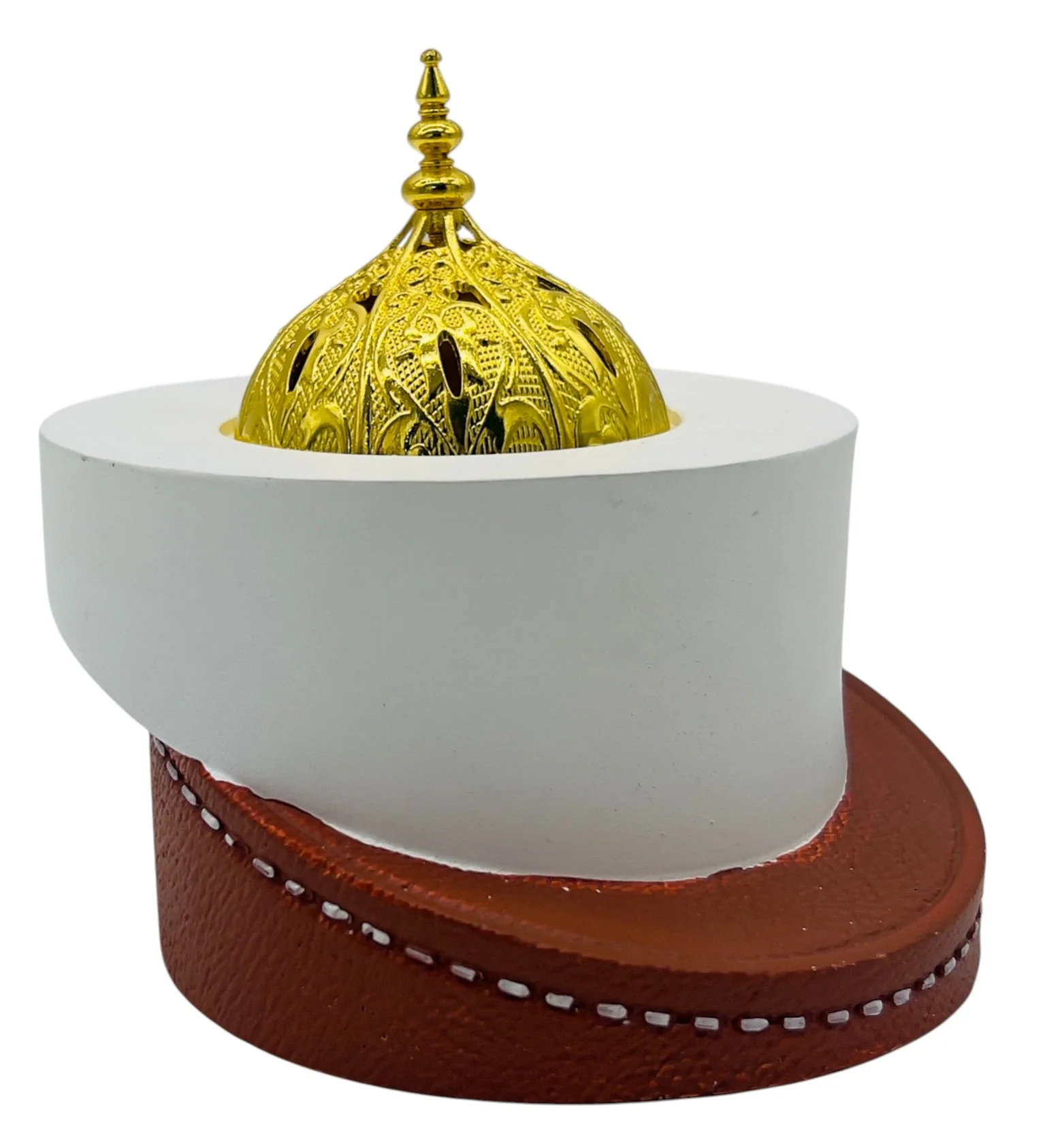 AKDC Cap Shaped Incense Burner 11cm*13cm*11.5cm, Gypsum Material, White/Dark Brown