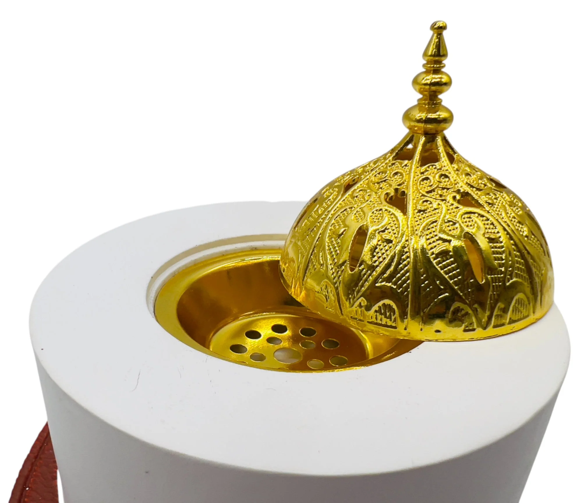 AKDC Cap Shaped Incense Burner 11cm*13cm*11.5cm, Gypsum Material, White/Dark Brown - Image 2