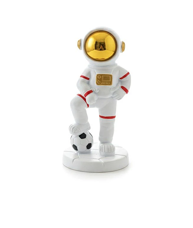 AKDC Ceramic Astronaut with Football Figurine – Modern White Space Sports Décor Statue 14 cm