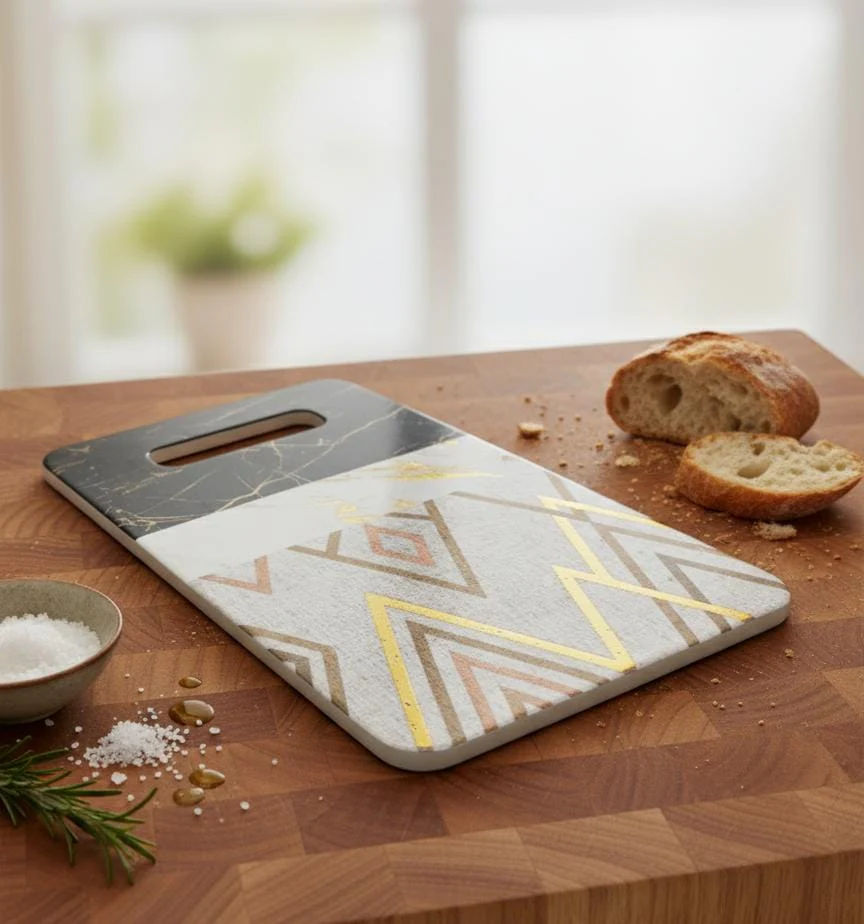 AKDC Ceramic Cutting Board – Modern Marble Design | 36×20 cm Stylish Kitchen Essential