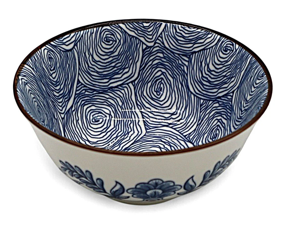 AKDC Ceramic Deep Soup Bowl 16×7.5 cm – White with Elegant Blue Floral Design