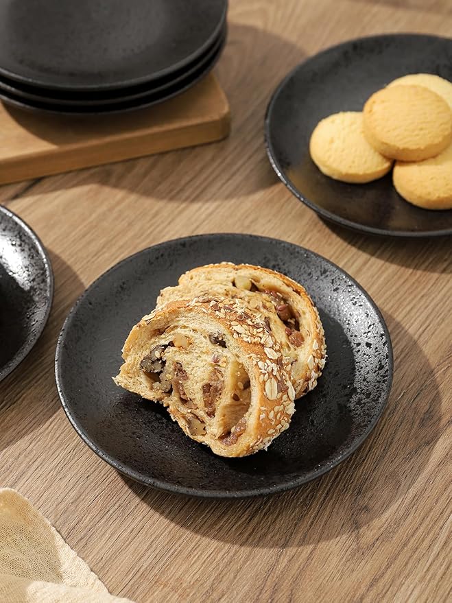 AKDC Ceramic Dessert Plates Set of 6, Small Salad Plates 6 Inch Appetizer Plates for Kitchen, Mini Dinner Plates for Cake Snacks Side Dish, Microwave, Oven and Dishwasher Safe, Black Glazed - Image 2