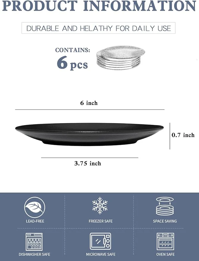 AKDC Ceramic Dessert Plates Set of 6, Small Salad Plates 6 Inch Appetizer Plates for Kitchen, Mini Dinner Plates for Cake Snacks Side Dish, Microwave, Oven and Dishwasher Safe, Black Glazed - Image 3