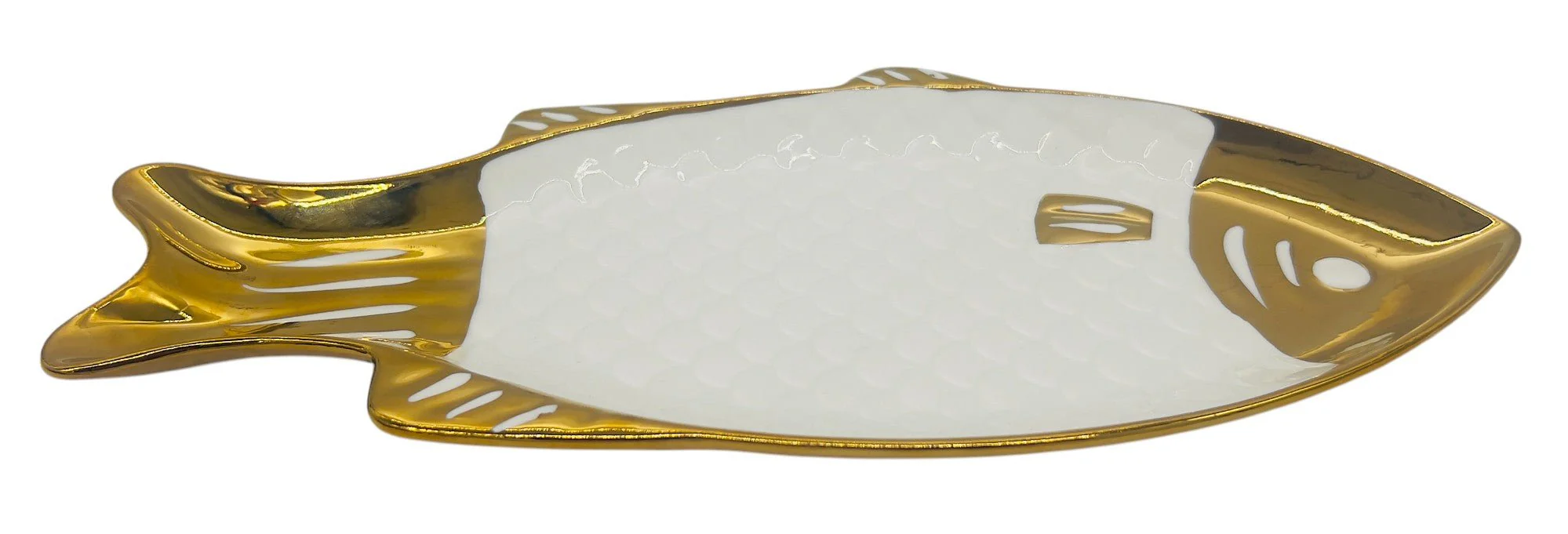 AKDC Ceramic Fish Plate 31cm*14.5cm, White & Gold - Image 3