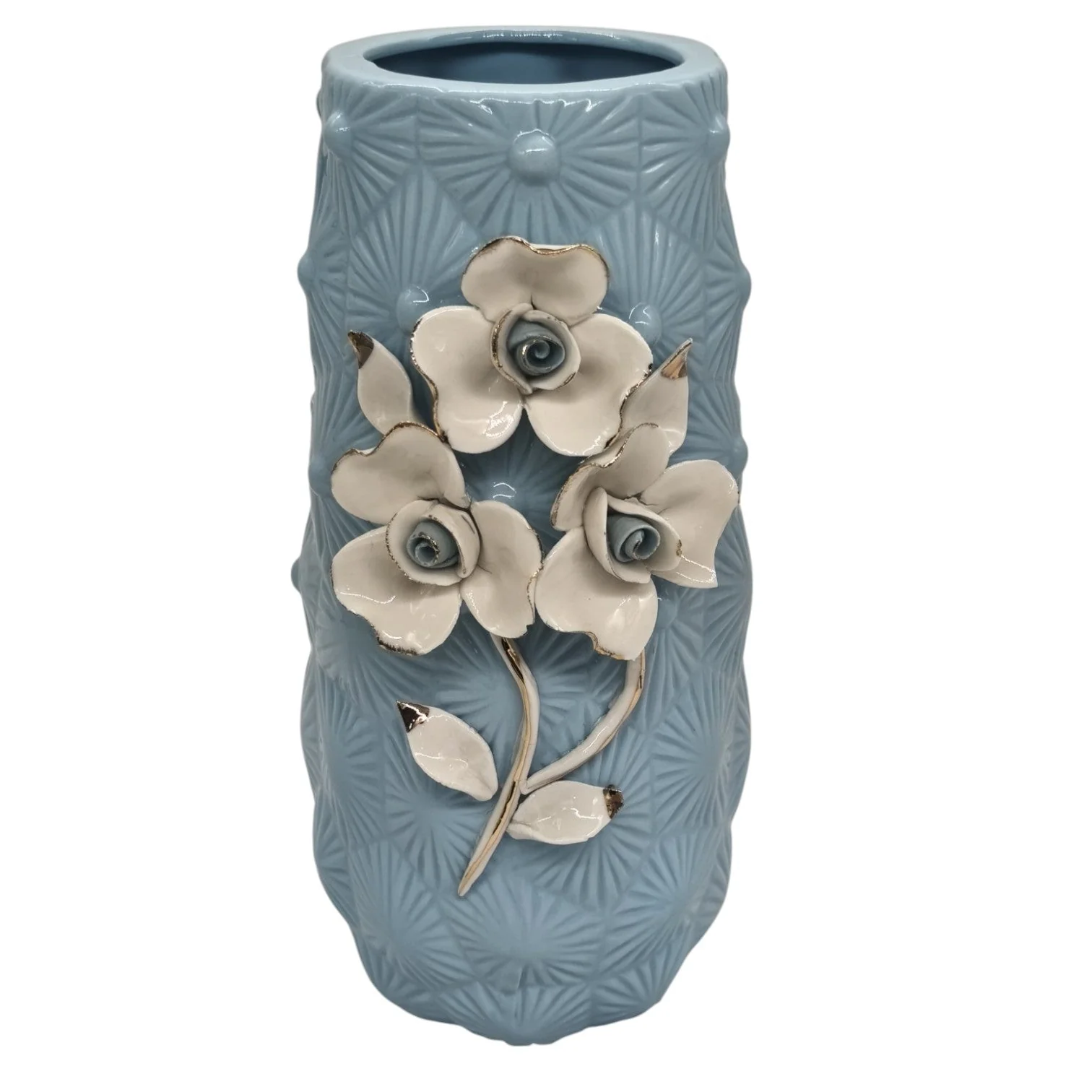 AKDC Ceramic Flower Vase for Home Decor Table Centerpieces, Flower Design Decorative Flowers Vase-24cmX9cm-Cyan