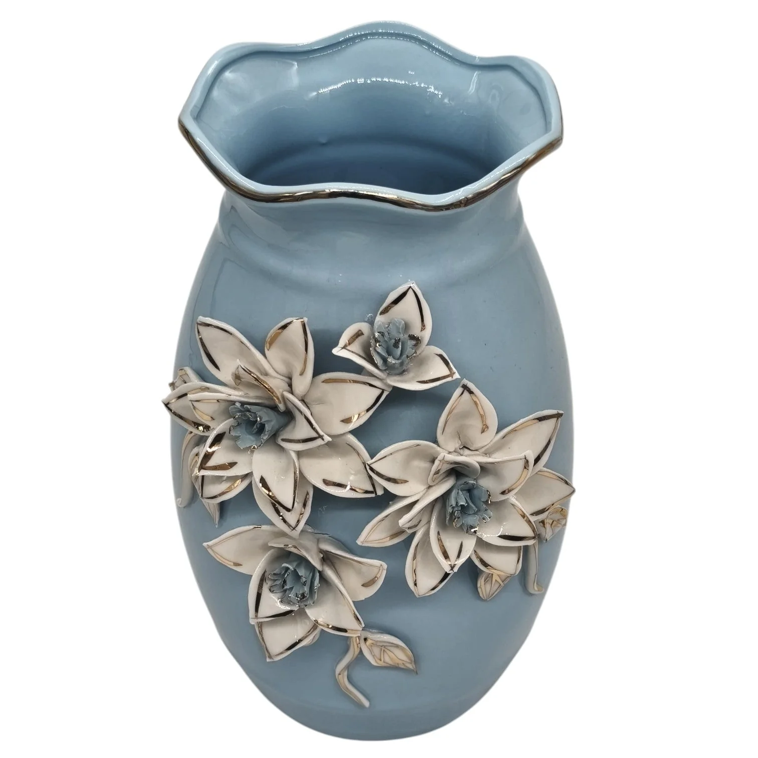 AKDC Ceramic Flower Vase for Home Decor Table Centerpieces, Flower Design Decorative Flowers Vase-25cmX12cm-Cyan - Image 2