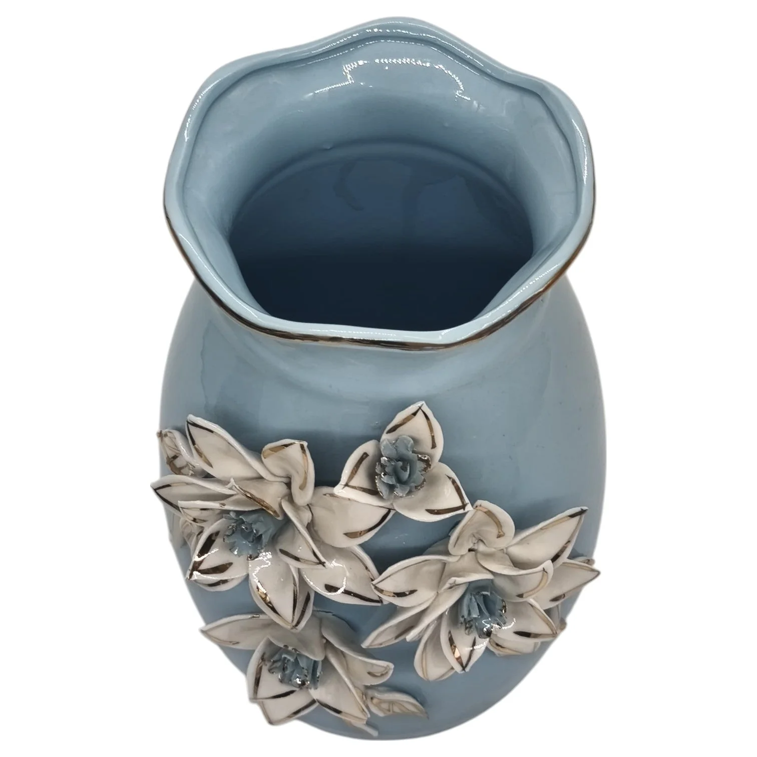 AKDC Ceramic Flower Vase for Home Decor Table Centerpieces, Flower Design Decorative Flowers Vase-25cmX12cm-Cyan - Image 3