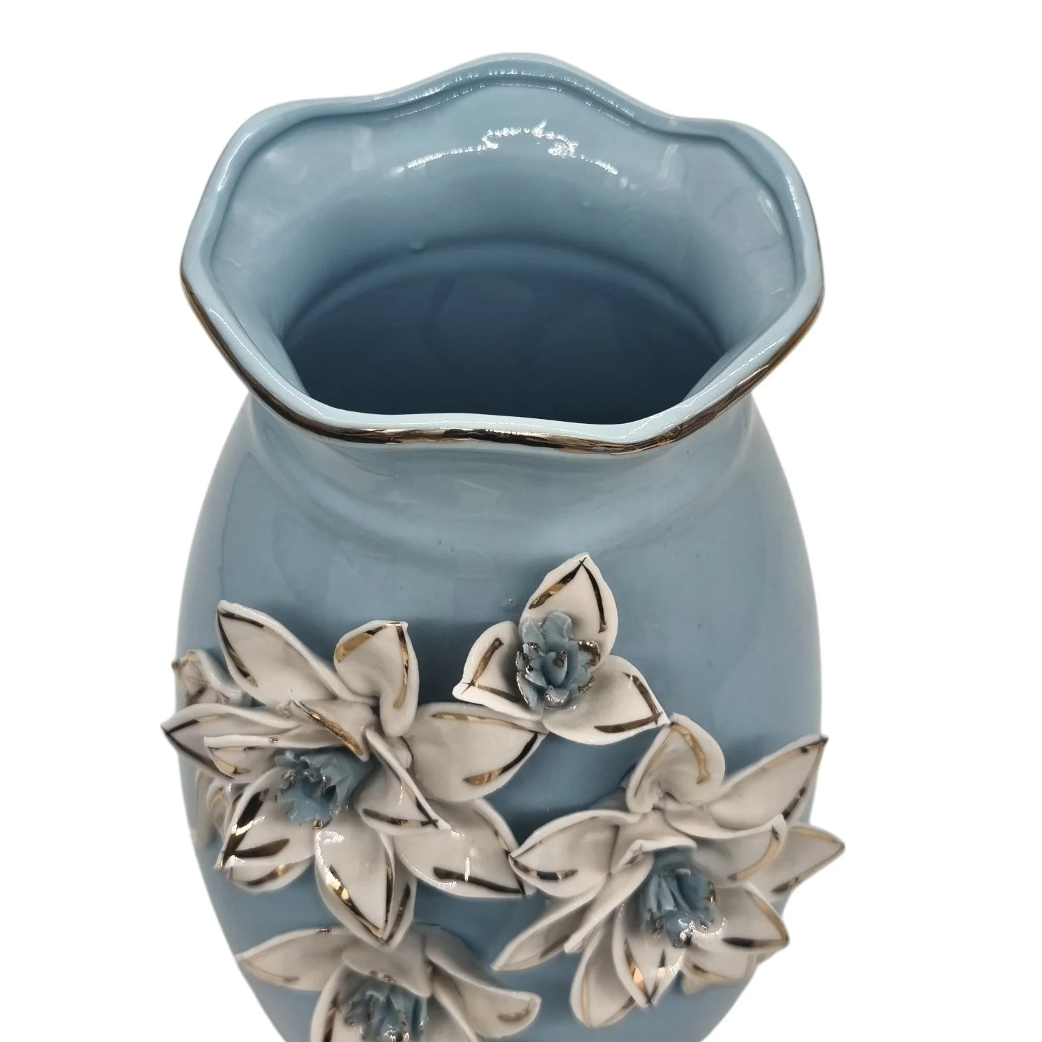 AKDC Ceramic Flower Vase for Home Decor Table Centerpieces, Flower Design Decorative Flowers Vase-25cmX12cm-Cyan - Image 4