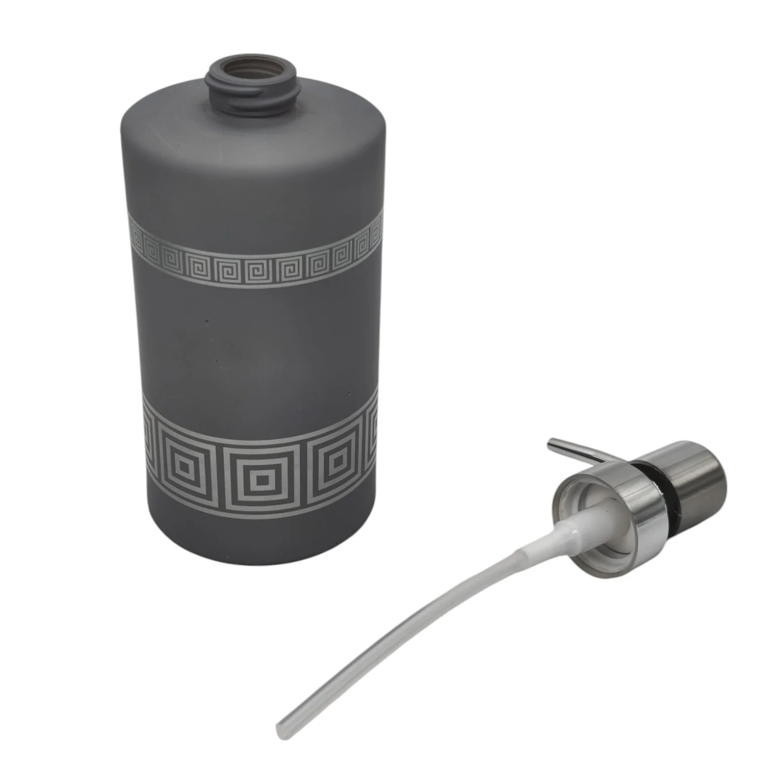 AKDC Ceramic Liquid Soap Dispenser Bathroom & Kitchen Dish Soap Dispenser with Easy-to-Press Pump -450ML-Gray&Silver - Image 2