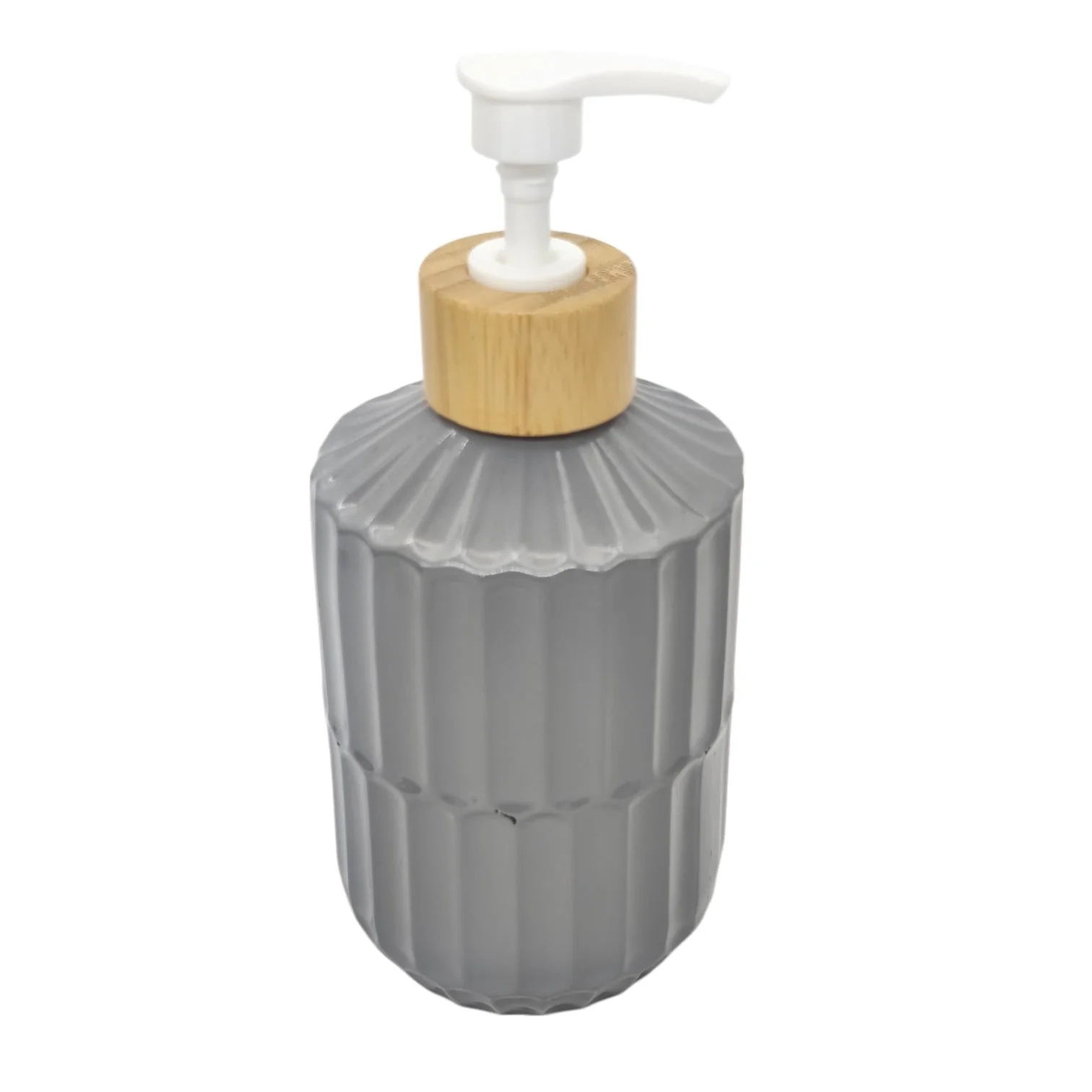 AKDC Ceramic Liquid  Soap Dispenser With Wooden Lid for Bathroom & Kitchen Sink, Dish Soap Dispenser With Easy-to-Press Pump -400ML-Gray&White - Image 2
