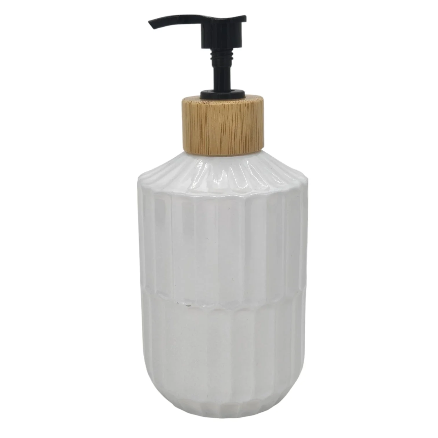 AKDC Ceramic Liquid Soap Dispenser With Wooden Lid for Bathroom & Kitchen Sink, Dish Soap Dispenser With Easy-to-Press Pump -400ML-White&Black