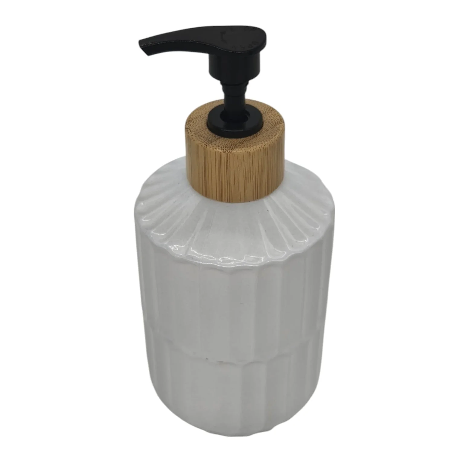 AKDC Ceramic Liquid Soap Dispenser With Wooden Lid for Bathroom & Kitchen Sink, Dish Soap Dispenser With Easy-to-Press Pump -400ML-White&Black - Image 2