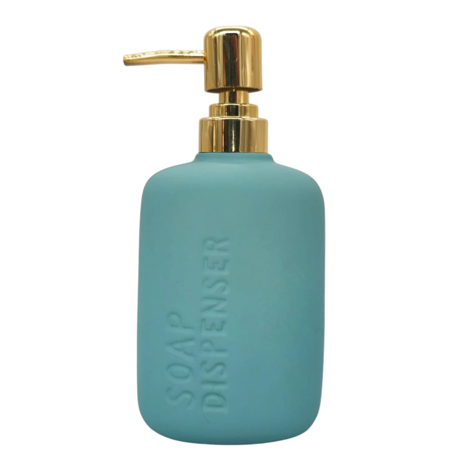 AKDC Ceramic Liquid  Soap Dispenser for Bathroom & Kitchen Sink, Dish Soap Dispenser With Easy-to-Press Pump -450ML-Cyan&Gold