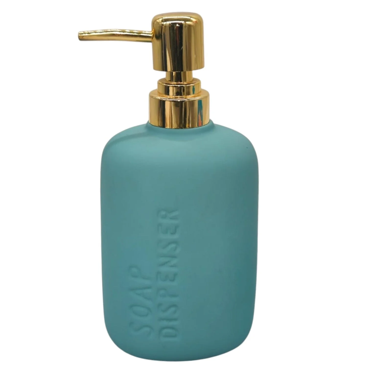 AKDC Ceramic Liquid  Soap Dispenser for Bathroom & Kitchen Sink, Dish Soap Dispenser With Easy-to-Press Pump -450ML-Cyan&Gold - Image 2