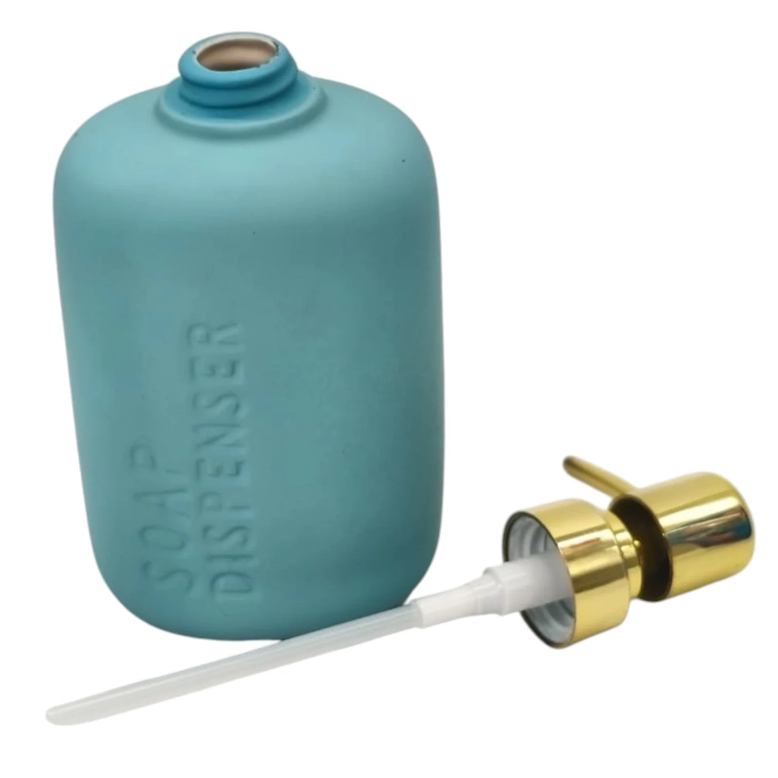 AKDC Ceramic Liquid  Soap Dispenser for Bathroom & Kitchen Sink, Dish Soap Dispenser With Easy-to-Press Pump -450ML-Cyan&Gold - Image 3