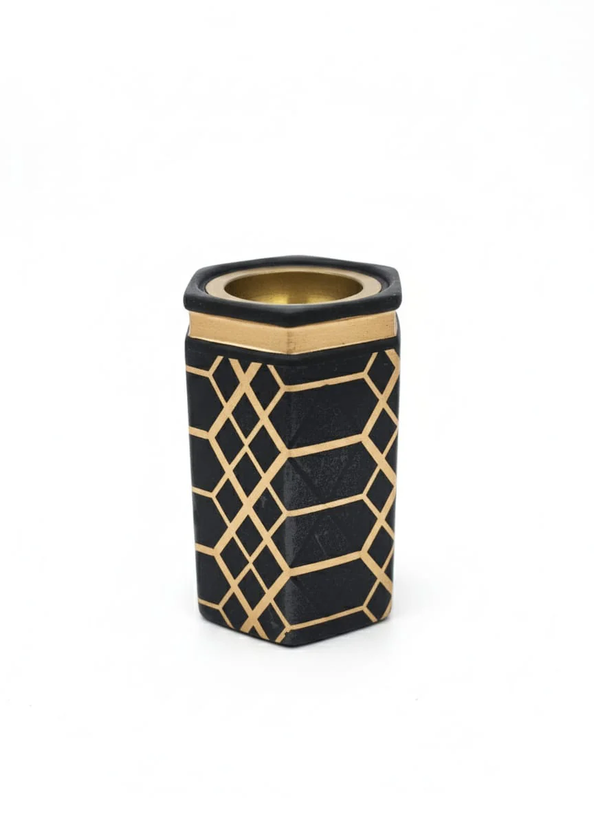 AKDC Ceramic Luxury Incense Burner – Black with Gold Accents – 16 cm Elegant Aroma Decor Piece