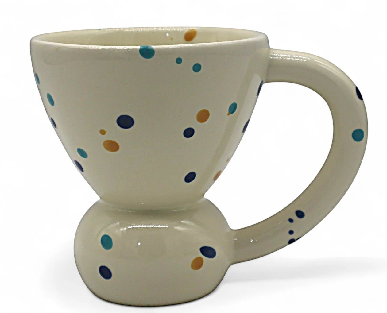 AKDC Ceramic Mug in Half White with Blue & Yellow Polka Dots – 200ml Stylish Drinkware