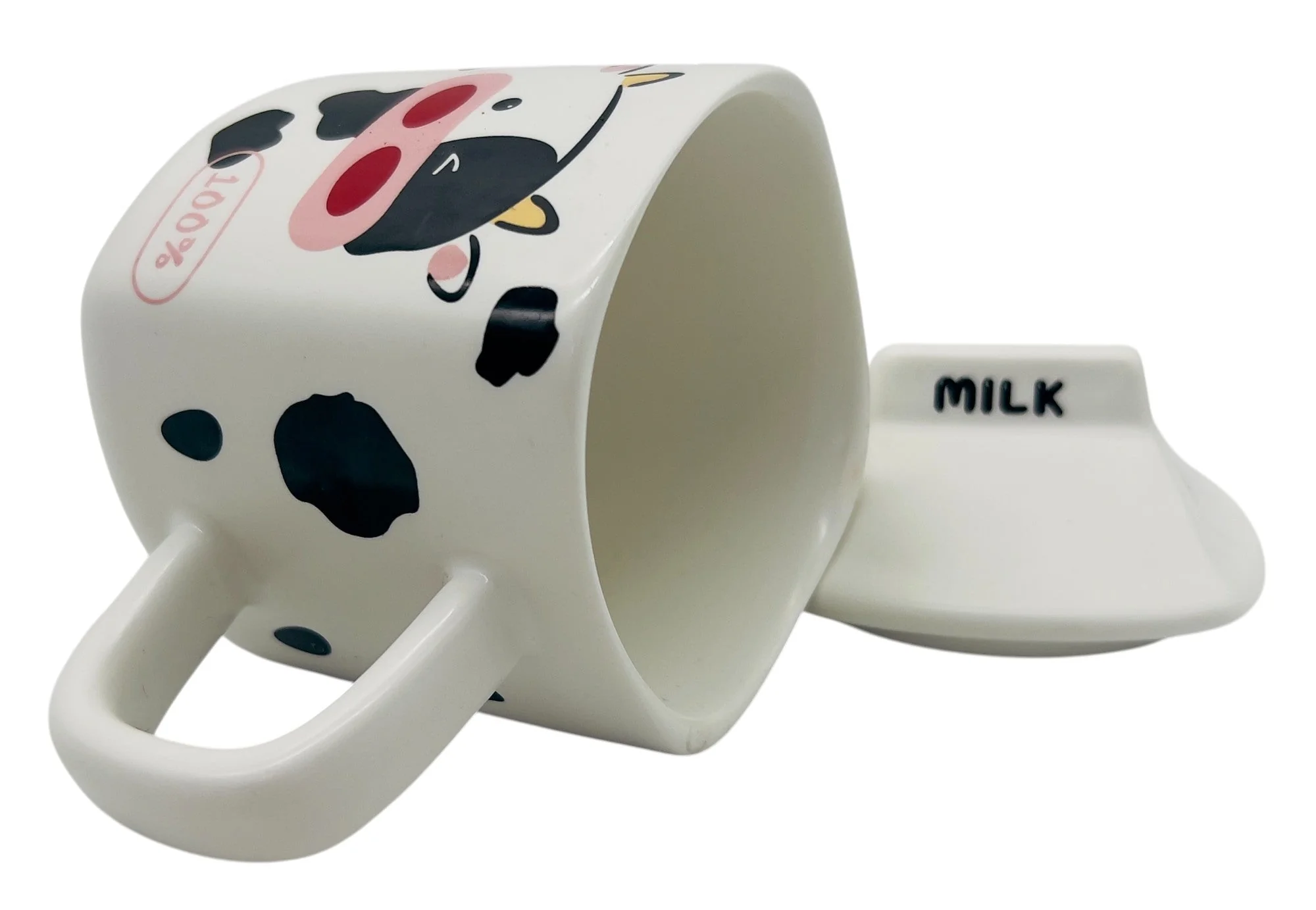 AKDC Ceramic Mug with Lid – White with Cute Cow Design, 300ml - Image 3