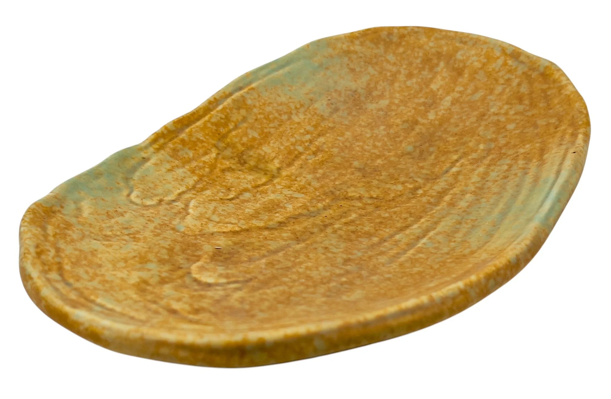 AKDC Ceramic Oval Fruit Plate 25.5cm*6.3cm*3cm, Brown/Turquoise Ripple Design - Image 2