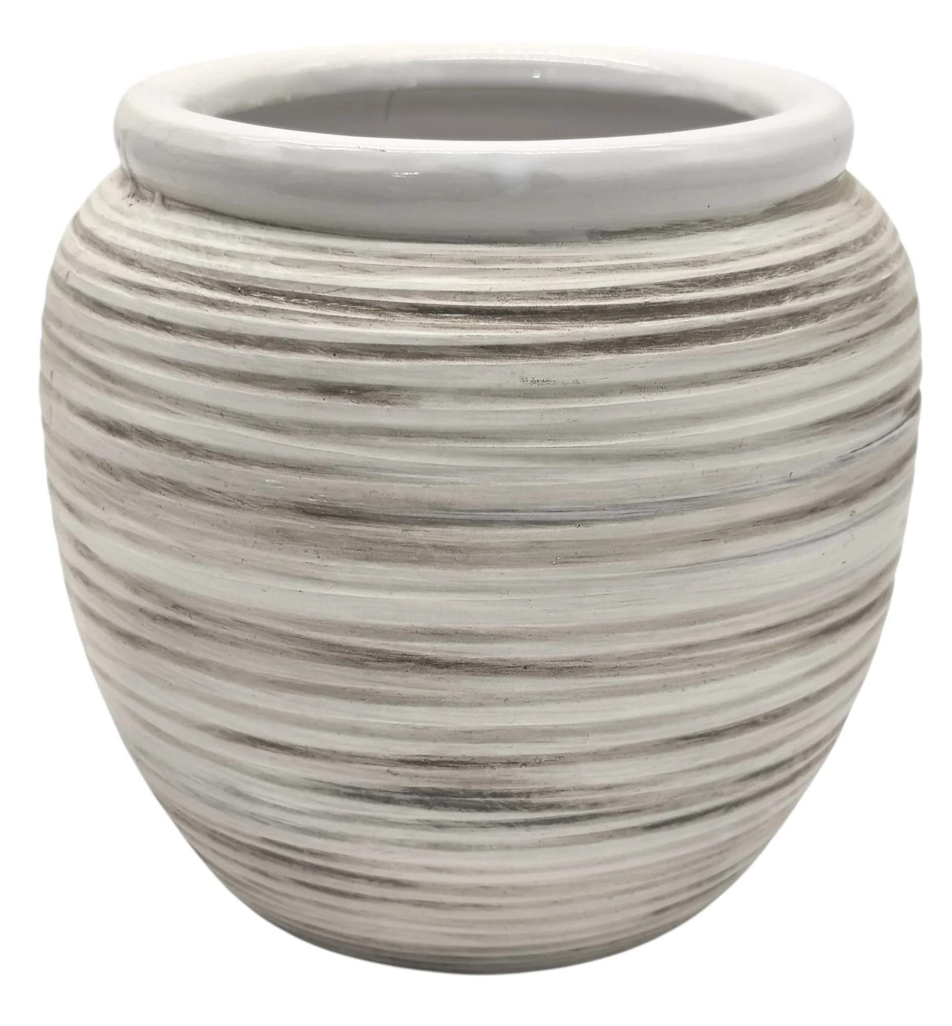 AKDC Ceramic With Clay Coating Planter Pot 12.5cm*14cm, White/Brown Ripple Textured - Image 2