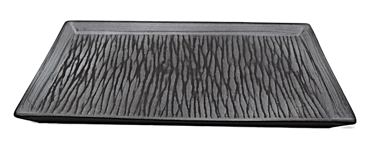 AKDC Ceramic Rectangular Snack Plate 25×16.5 cm – Modern Gray with Black Accents