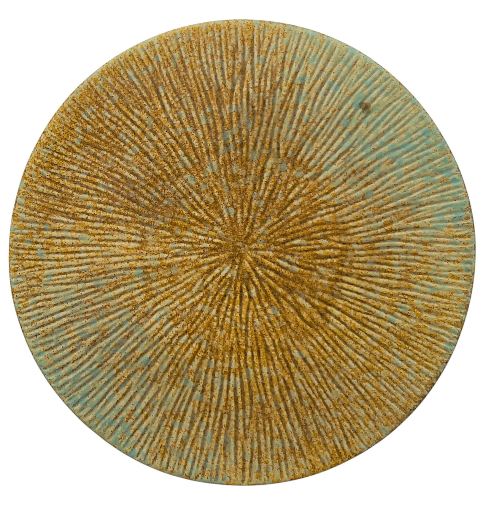 AKDC Ceramic Round Cake Plate 20cm*2cm, Brown/Turquoise Ripple Design