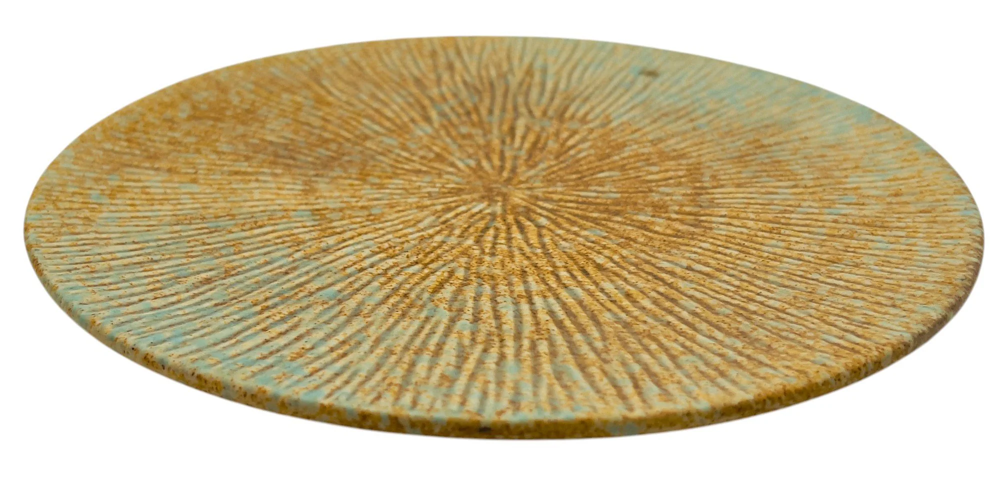 AKDC Ceramic Round Cake Plate 20cm*2cm, Brown/Turquoise Ripple Design - Image 2