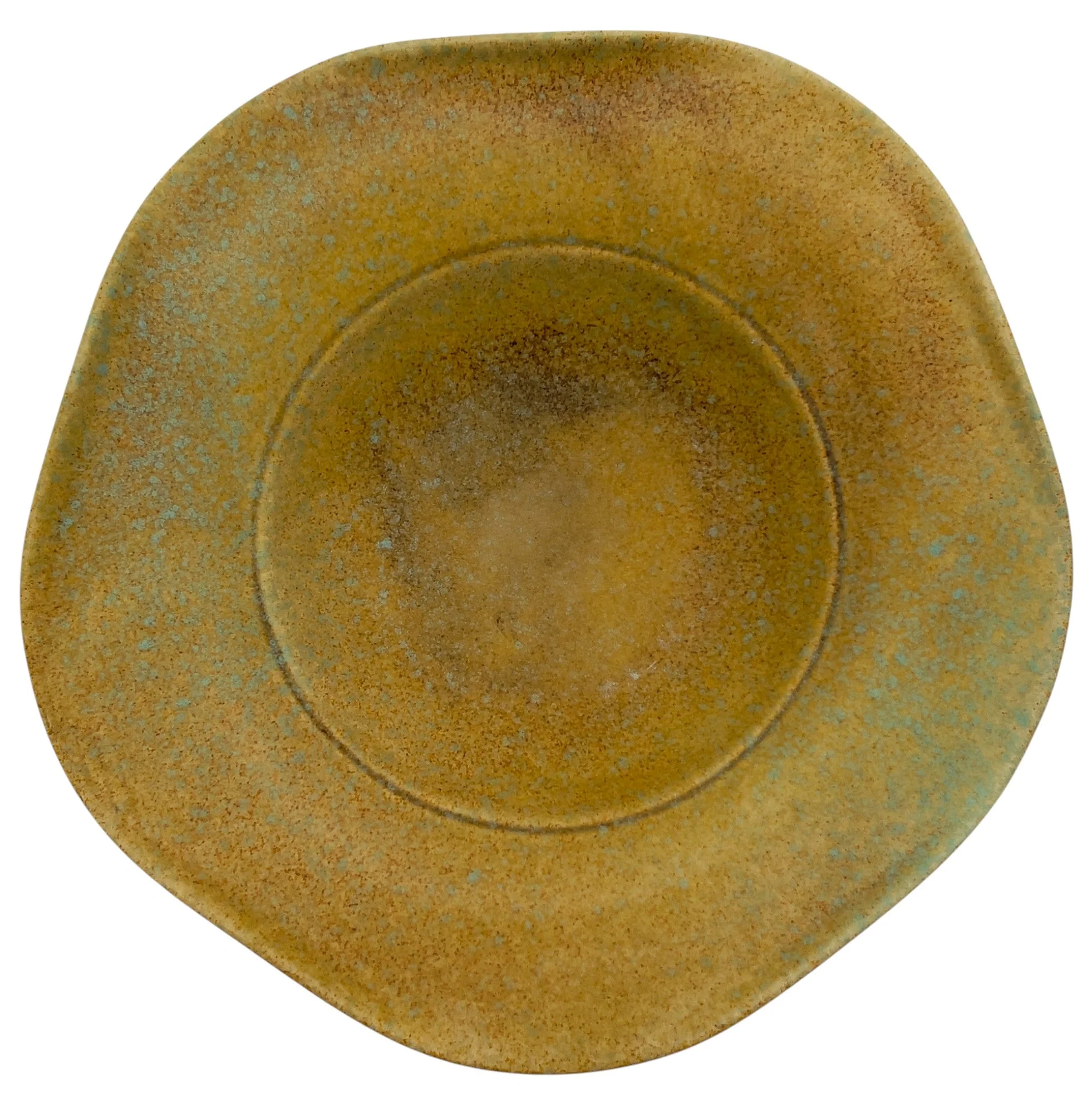 AKDC Ceramic Soup Plate 27cm*4cm, Brown/Turquoise Ripple Flower Edge Design