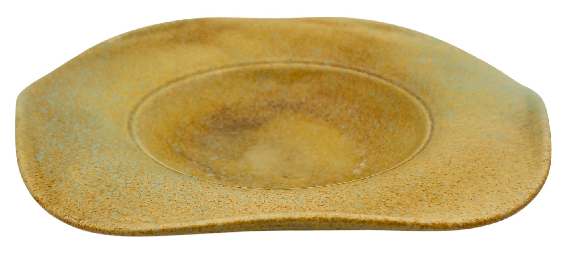 AKDC Ceramic Soup Plate 27cm*4cm, Brown/Turquoise Ripple Flower Edge Design - Image 2