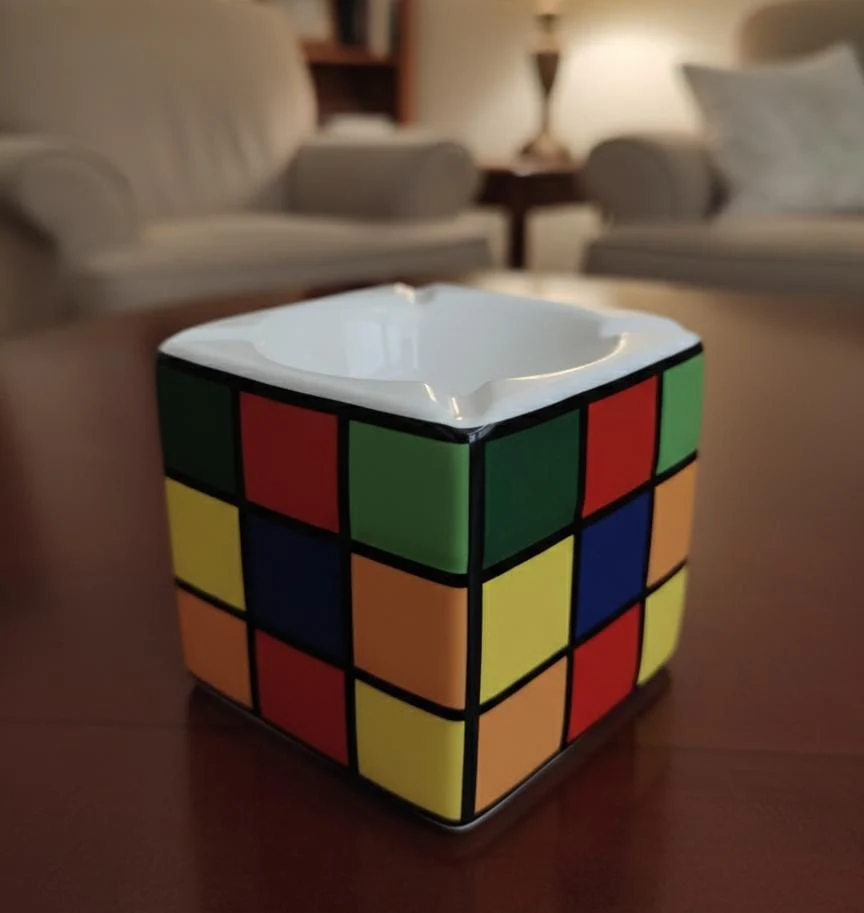 AKDC Ceramic Square Box Ashtray – Rubik’s Cube Design Colorful & Creative Smoking Accessory for Modern Homes