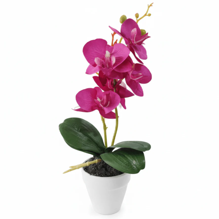 AKDC Ceramic White Pot with Polyester Pink Orchid Plant 31*7 cm