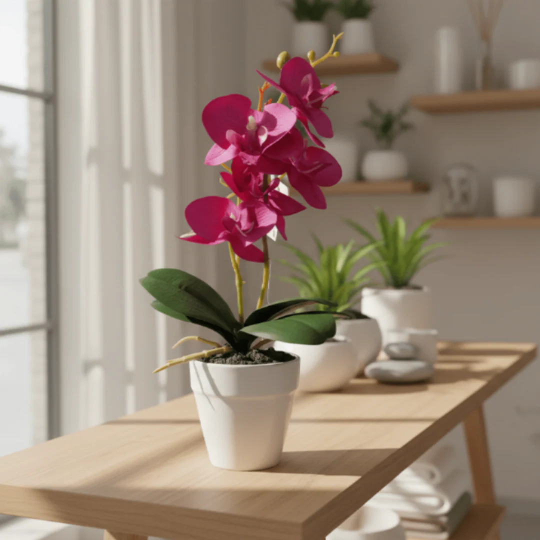 AKDC Ceramic White Pot with Polyester Pink Orchid Plant 31*7 cm - Image 2
