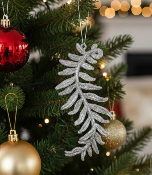 AKDC Christmas Hanging Tree Ornament – Elegant Silver Leaf Design for Festive Home & Tree Decoration, 13 cm - Image 2