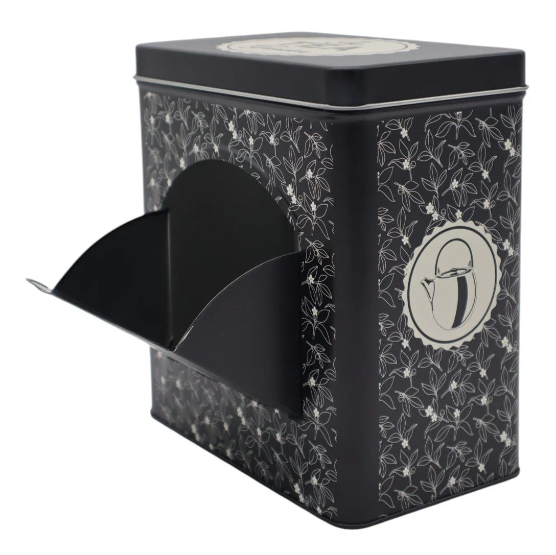 AKDC Classic Black Metal Tea Powder Canister with Iconic Tea Logo – Secure and Modern Storage for Freshness, 18×10 cm - Image 2