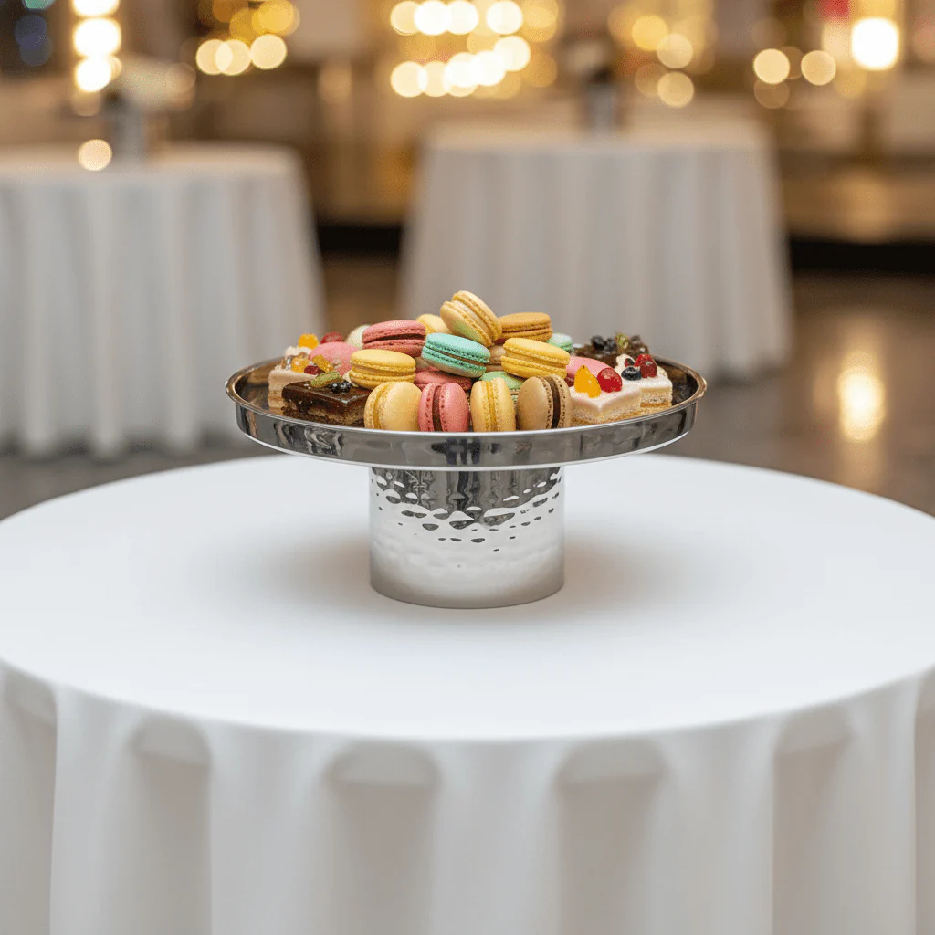 AKDC Classic Footed Stainless Steel Cake Stand – Elegant Dessert Display for Home & Events – 20 × 13.5 cm - Image 2