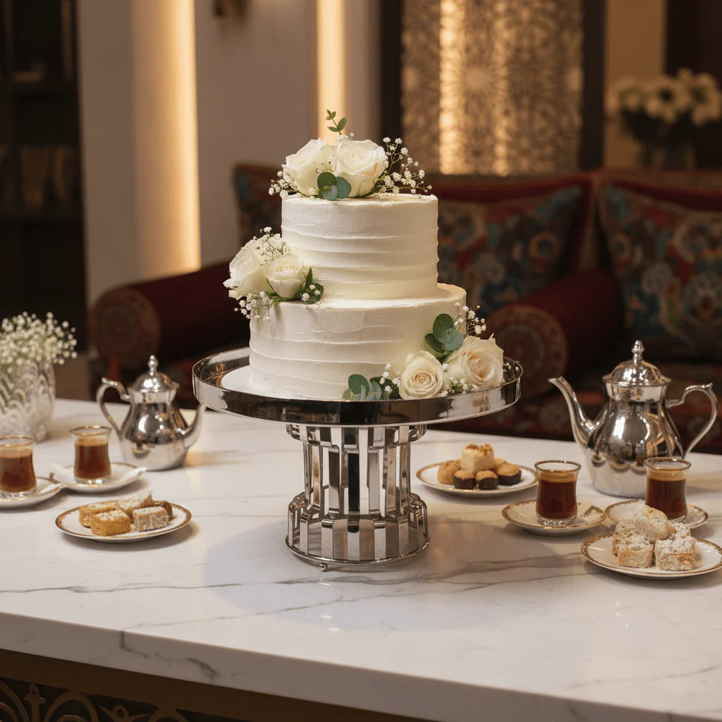 AKDC Classic Footed Stainless Steel Cake Stand – Premium Elevated Cake & Pastry Display – 26 × 16 cm - Image 3
