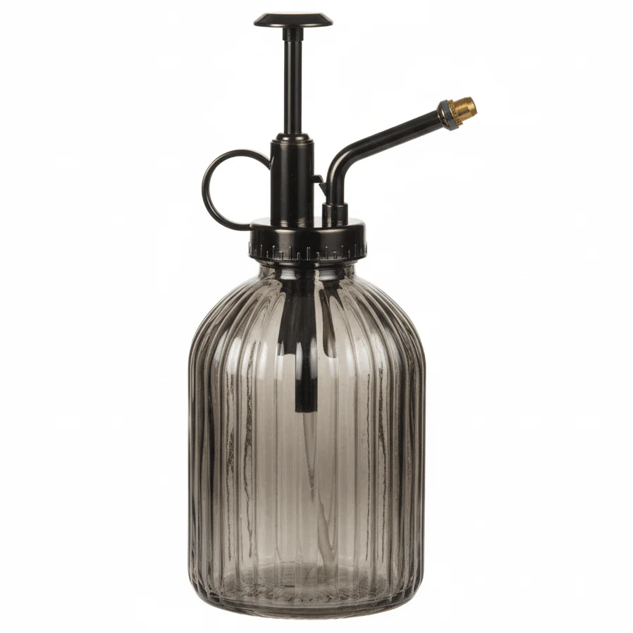 AKDC Classic Matte Black Glass Spray Bottle with Heavy-Duty Metal Pump for Cleaning Solutions & Plant Care – 350ml