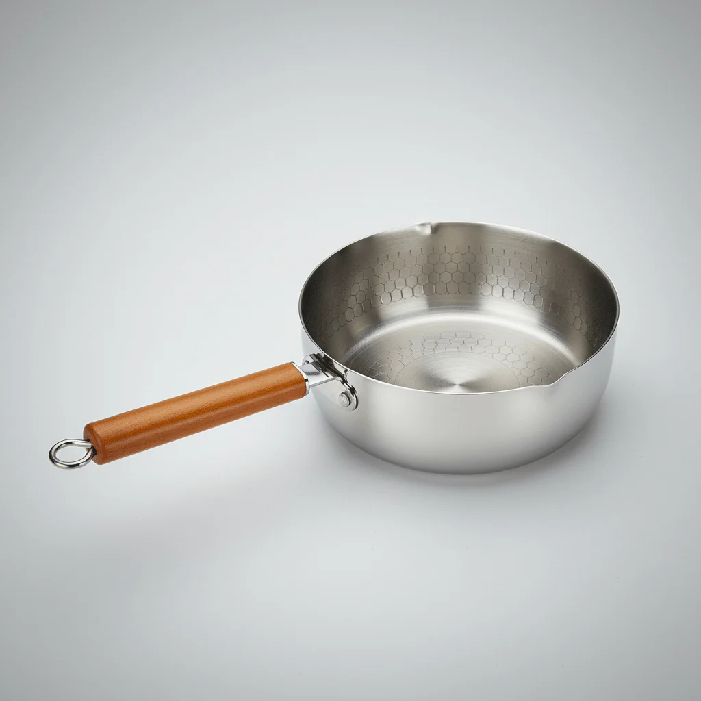 Classic Stainless Steel Milk Pot with Heat-Resistant Wooden Handle – Durable Kitchen Essential (24 cm) - Image 2