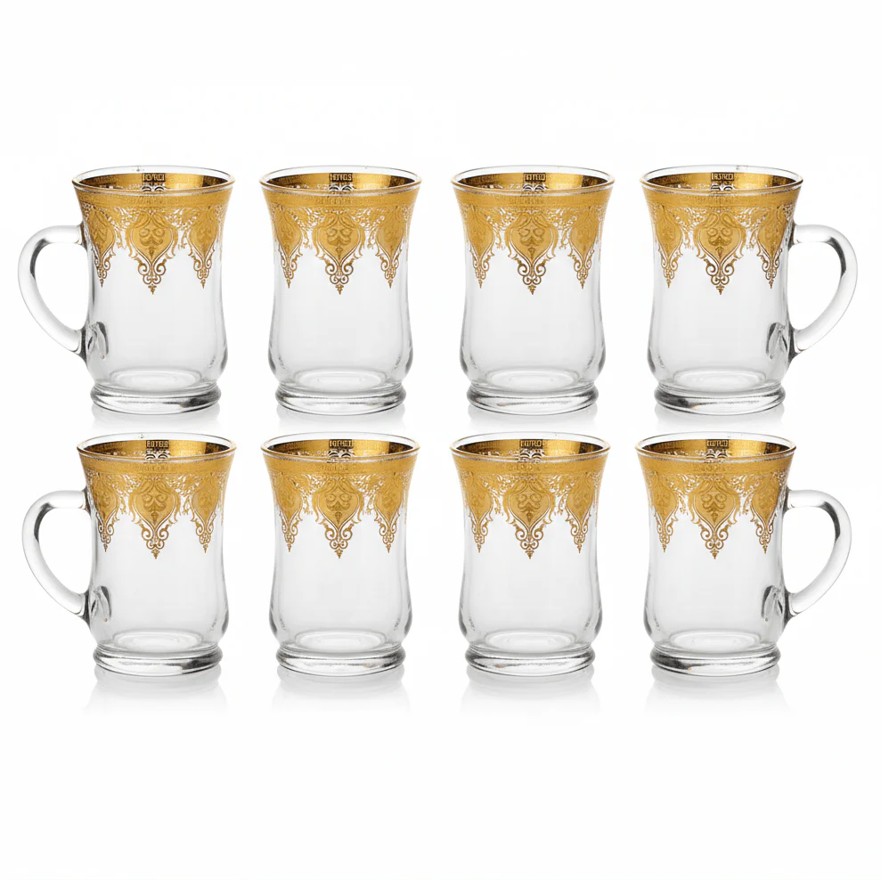 AKDC Classic Tea Glass Set of Six Pieces with Gold Accent Design 100 ml